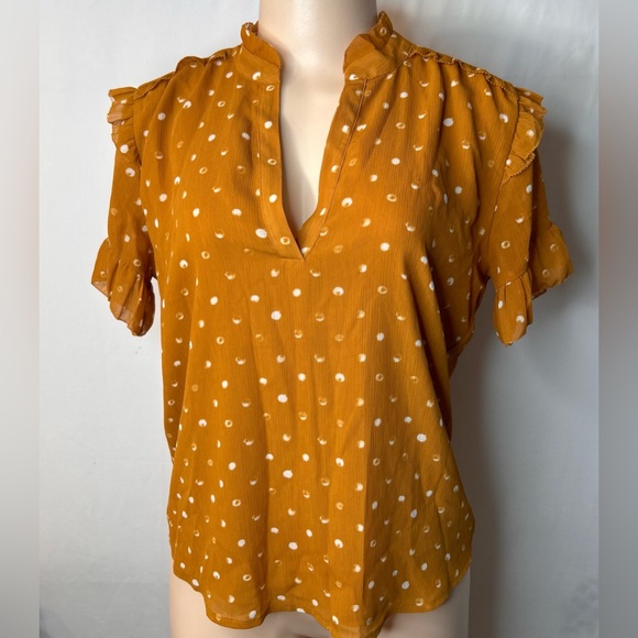 Point Sur Women’s Top Short Sleeve by J. Crew Mustard Polka Dot Blouse Size S - Picture 1 of 14